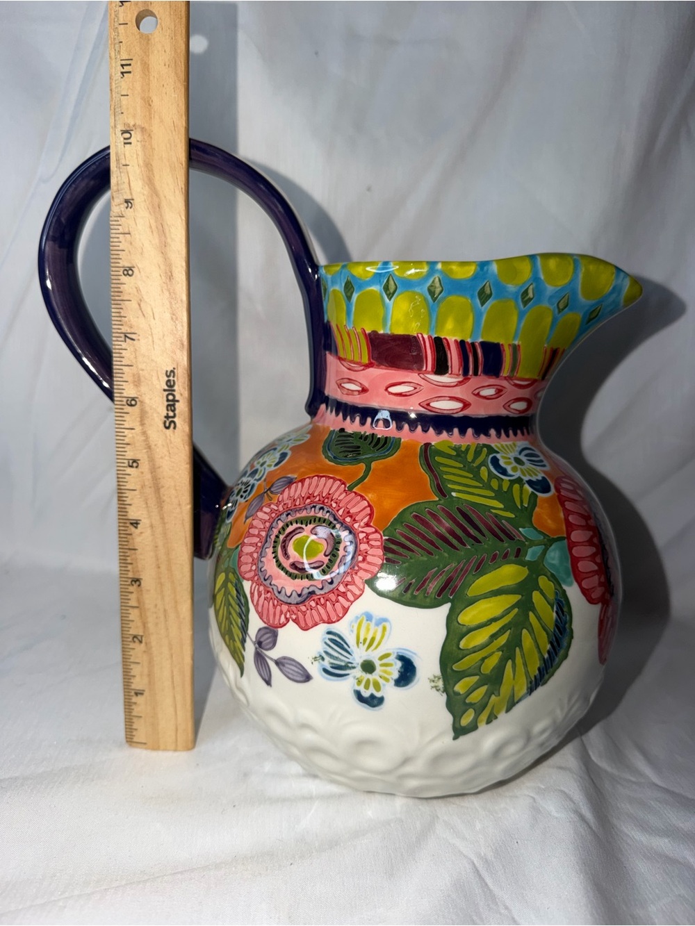 Vibrant Anthropologie "Amazon Dreams" Stoneware Pitcher - Picture 7 of 10